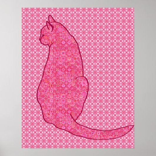 Japanse kat - Fuchsia roze batik Poster (Voorkant)