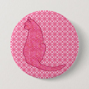 Japanse kat - Fuchsia roze batik Ronde Button 7,6 Cm