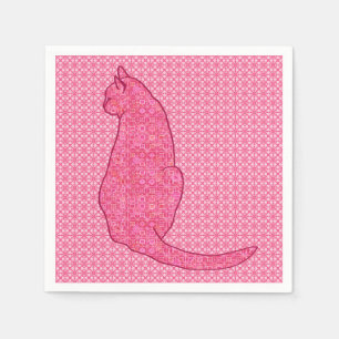 Japanse Kat - Fuchsia Roze Batik Servet