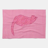 Japanse kat - Fuchsia roze batik Theedoek (Horizontaal)
