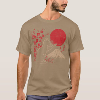 Japanse Kat Kersenbloesem Berg Zon Kunst Vrouwen T-shirt