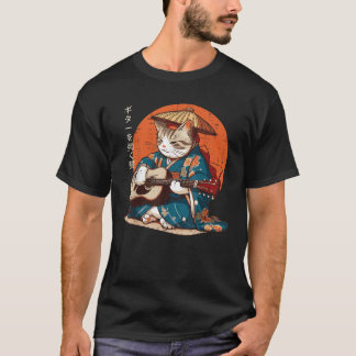 Japanse Kat Kimono Gitaar Samurai Muziek Mannen Jo T-shirt