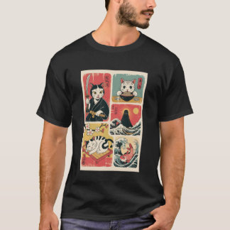 Japanse kat kunst retro vintage stijl grappige kat t-shirt