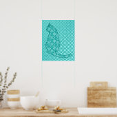 Japanse kat - Turquoise en Aqua Poster (Keuken)