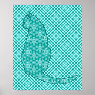 Japanse kat - Turquoise en Aqua Poster