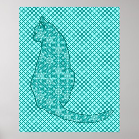 Japanse kat - Turquoise en Aqua Poster (Voorkant)