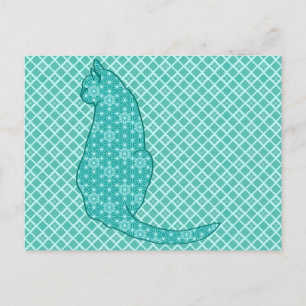 Japanse kat - Turquoise Kimono Print Briefkaart