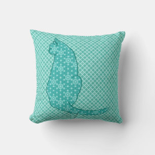 Japanse kat - Turquoise Kimono Print Kussen
