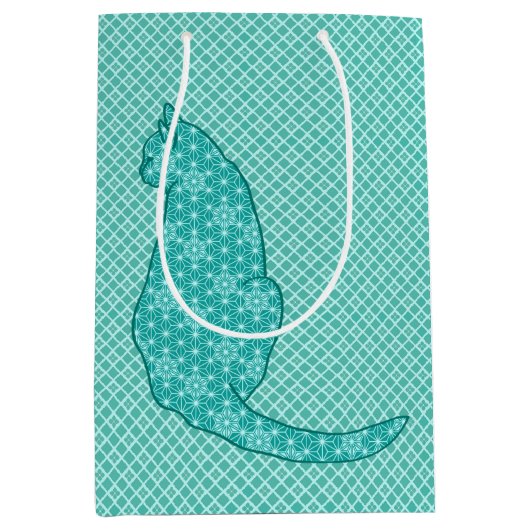 Japanse kat - Turquoise Kimono Print Medium Cadeauzakje (Voorkant)