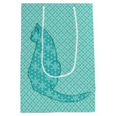 Japanse kat - Turquoise Kimono Print Medium Cadeauzakje (Achterkant)