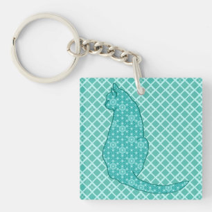 Japanse kat - Turquoise Kimono Print Sleutelhanger