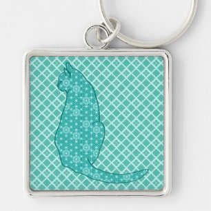 Japanse kat - Turquoise Kimono Print Sleutelhanger