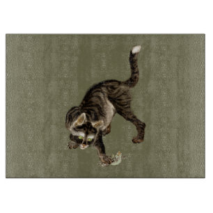 Japanse kat vangen een kikker snijplank