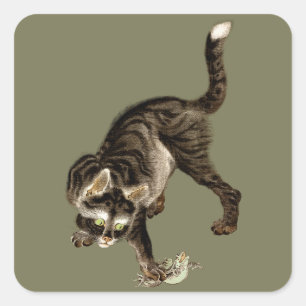 Japanse kat vangen een kikker vierkante sticker