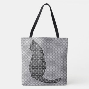 Japanse Kat - Zwart en Wit Kimono Print Tote Bag