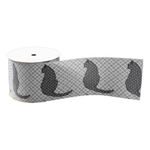 Japanse kat - zwarte en witte Kimono-afdrukken Grosgrain Lint