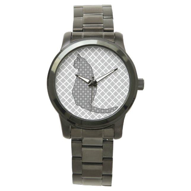 Japanse kat - zwarte en witte Kimono-afdrukken Horloge (Voorkant)