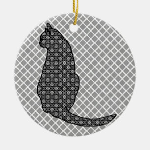 Japanse kat - zwarte en witte Kimono-afdrukken Keramisch Ornament