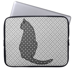 Japanse kat - zwarte en witte Kimono-afdrukken Laptop Sleeve