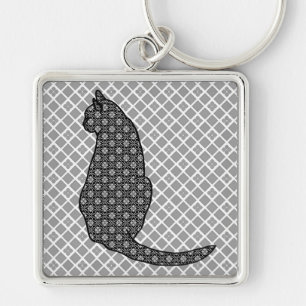 Japanse kat - zwarte en witte Kimono-afdrukken Sleutelhanger