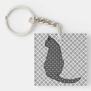 Japanse kat - zwarte en witte Kimono-afdrukken Sleutelhanger