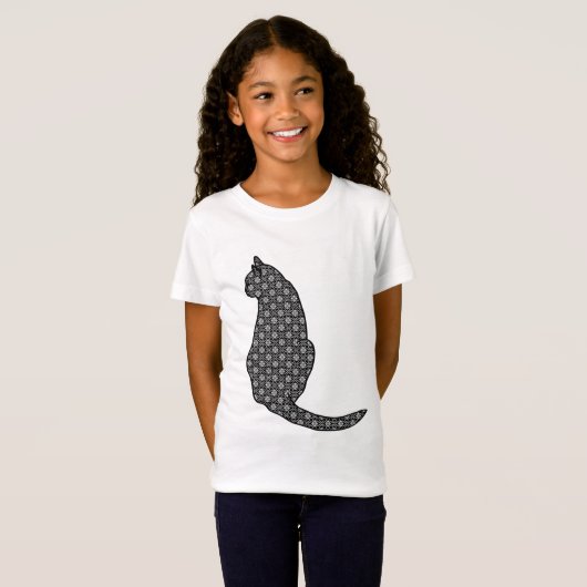 Japanse kat, zwarte en witte Kimono-afdrukken T-shirt (Voorkant volledig)