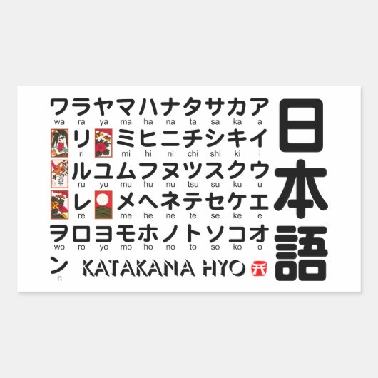 Japanse Katakana-tabel (Hanafuda) Rechthoekige Sticker (Voorkant)