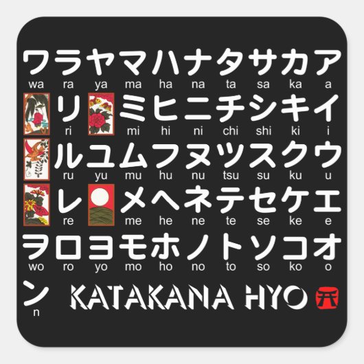 Japanse Katakana-tabel (Hanafuda) Vierkante Sticker (Voorkant)