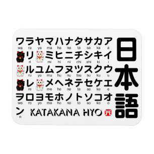 Japanse Katakana-tafel (Lucky Cat) Magneet