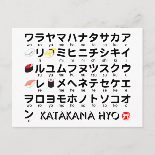 Japanse Katakana-tafel (Sushi) Briefkaart (Voorkant)