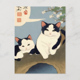 Japanse katten kersenbloesem boom ansichtkaart briefkaart
