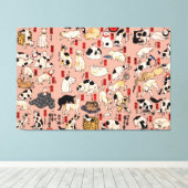 Japanse katten Ukiyo-e Funny kat Canvas Afdruk (Insitu (Houten vloer))