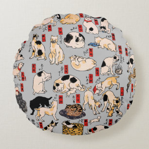 Japanse katten Ukiyo-e Funny kat Rond Kussen