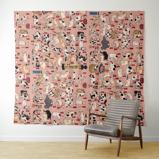 Japanse katten Ukiyo-e Funny kat Wandkleed (In Situ (horizontaal))