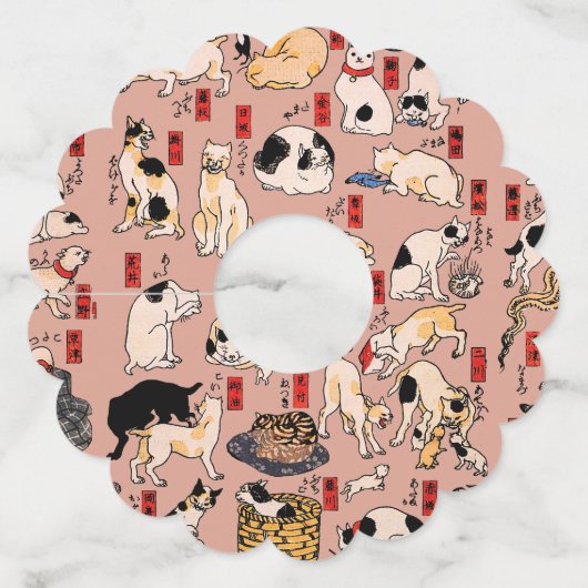 Japanse katten Ukiyo-e Funny kat Wijnglaslabel (Voorkant)