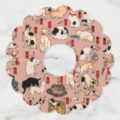 Japanse katten Ukiyo-e Funny kat Wijnglaslabel (Achterkant)