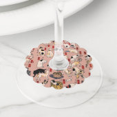 Japanse katten Ukiyo-e Funny kat Wijnglaslabel (Dichtbij)