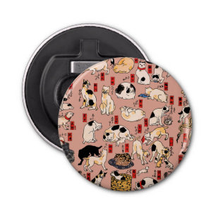 Japanse Katten Ukiyo-e Grappig Button Flesopener