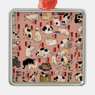 Japanse Katten Ukiyo-e Kunst Grappig Metalen Ornament