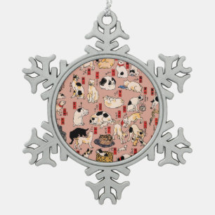 Japanse Katten Ukiyo-e Kunst Grappig Tin Sneeuwvlok Ornament