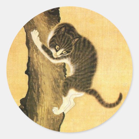 JAPANSE KATTENKUNST IN BOOMRONDE STICKER (Voorkant)
