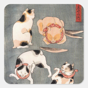 Japanse kattenkunst Vierkante Sticker