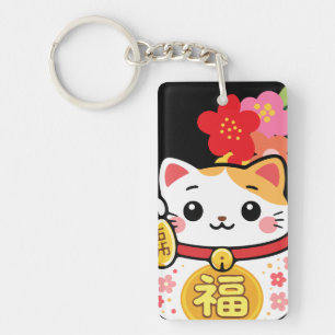 Japanse Kawaii maneki gelukskat Sleutelhanger