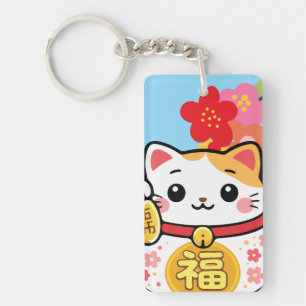 Japanse Kawaii maneki gelukskat Sleutelhanger
