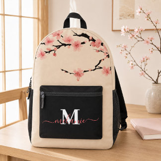 Japanse Kersenbloesem Aangepaste Naam Monogram Bedrukte Rugzak