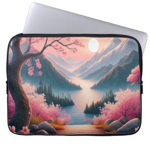 Japanse Kersenbloesem Berg Bos Landschap Laptop Sleeve
