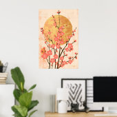 Japanse Kersenbloesem Kunstprint Goud Rijzende Zon Poster (Thuiskantoor)