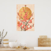 Japanse Kersenbloesem Kunstprint Goud Rijzende Zon Poster (Keuken)