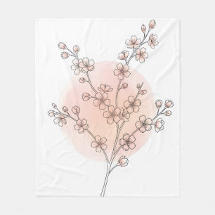 Japanse Kersenbloesem Sakura Lijntekening Roze Fleece Deken
