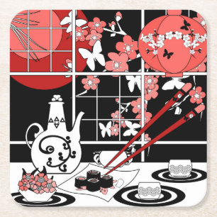 Japanse keuken vierkante kartonnen onderzetter